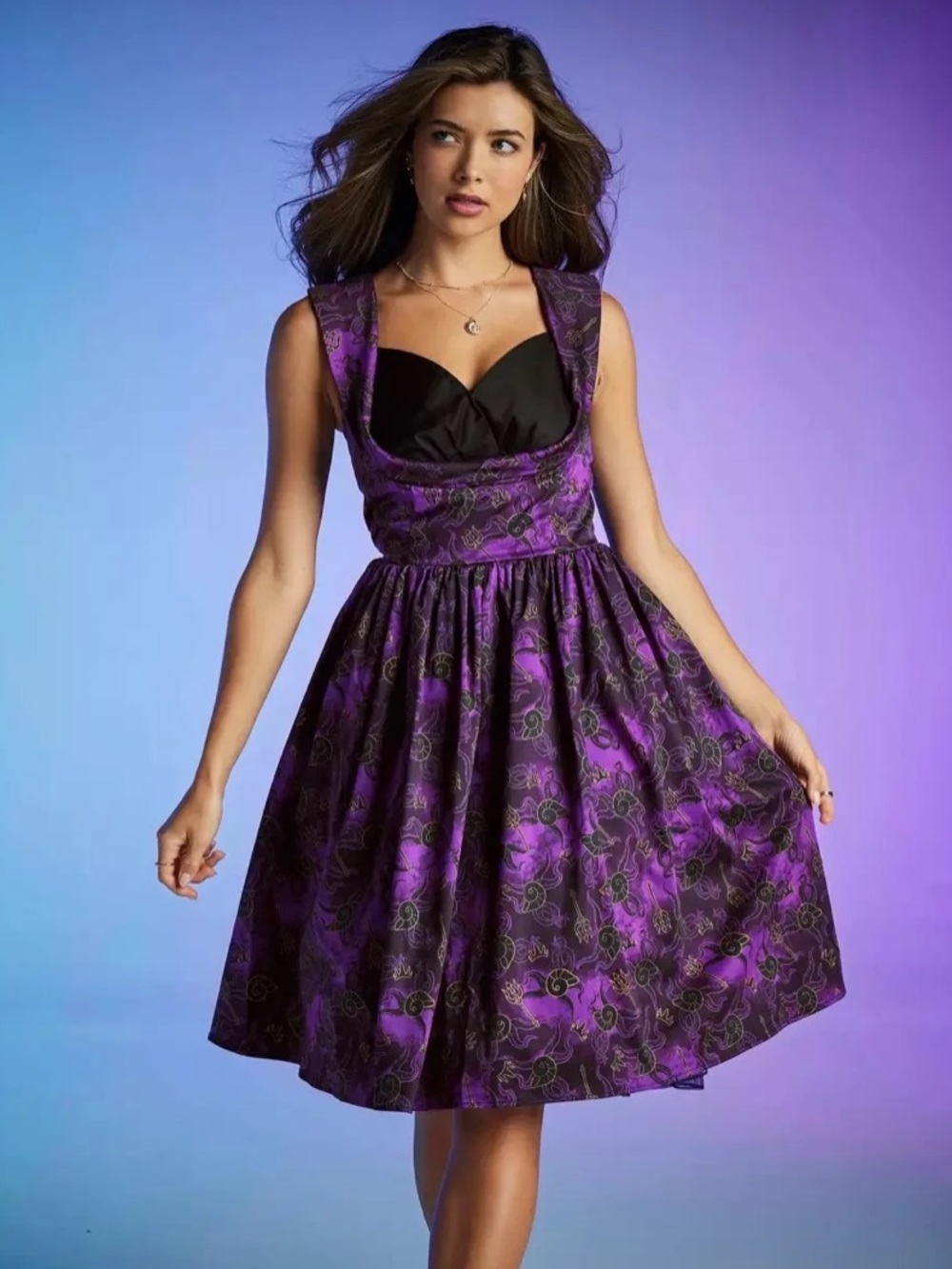 NWT Disney Little Mermaid Ursula purple patterned dress Size XS